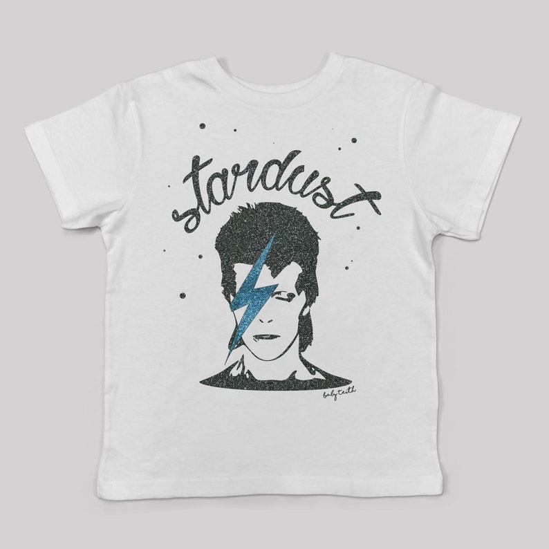 david bowie kids tee Stardust Glitter t-shirt unisex Ziggy Stardust inspired David Bowie fans cool kids fashion music