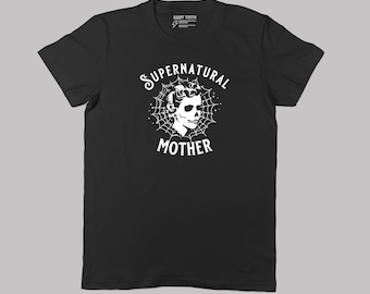 Supernatural Mother Skull Tee - Baby Teith - Spooky Mom Graphic Print Tee for Halloween Shirt for Spooky Mothers Day Gift Spider Webs