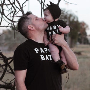 Papa Bat Tee Baby Teith Goth Dad Graphic Print Tee for Halloween Shirt for Spooky Father's Day Gift image 4