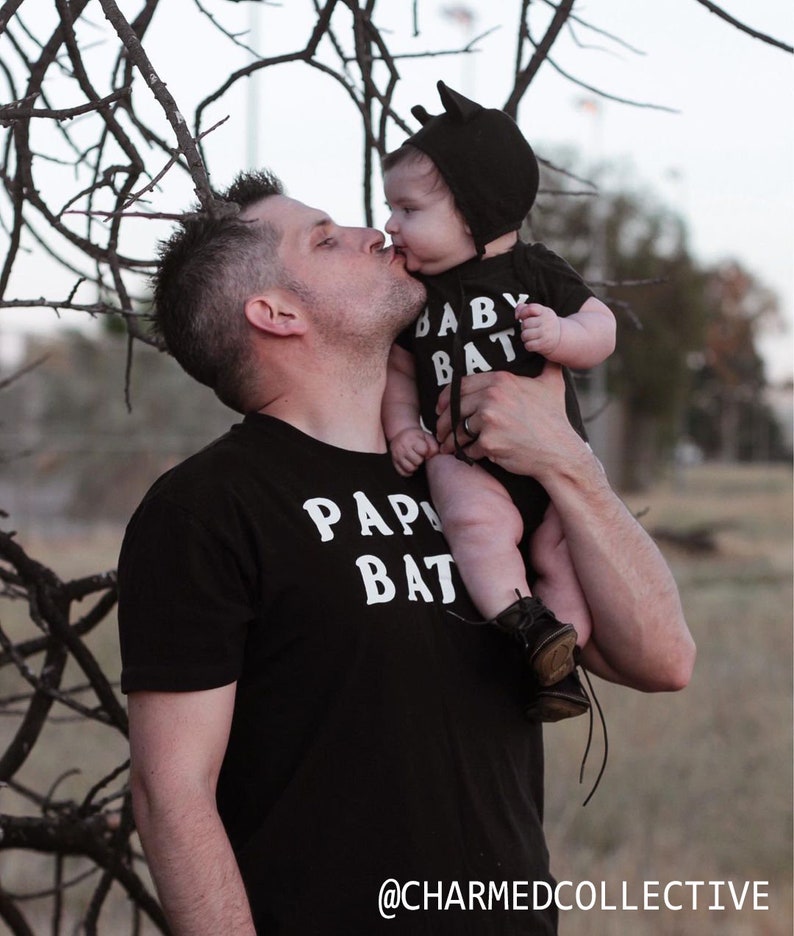 Papa Bat Tee Baby Teith Goth Dad Graphic Print Tee for Halloween Shirt for Spooky Father's Day Gift image 4