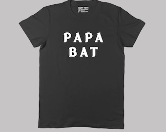 Papa Bat Tee - Baby Teith - Goth Dad Graphic Print Tee for Halloween Shirt for Spooky Father's Day Gift