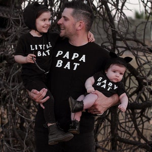 Papa Bat Tee Baby Teith Goth Dad Graphic Print Tee for Halloween Shirt for Spooky Father's Day Gift image 3