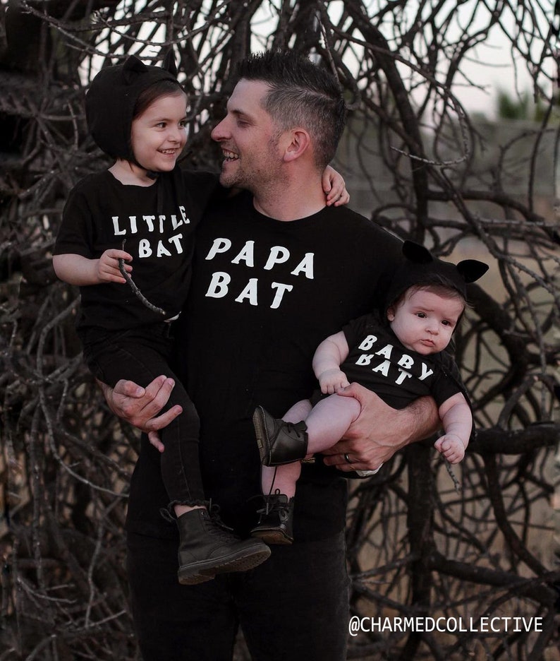 Papa Bat Tee Baby Teith Goth Dad Graphic Print Tee for Halloween Shirt for Spooky Father's Day Gift image 3