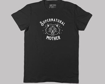 Supernatural Mother Cat Tee - Baby Teith - Spooky Mom Graphic Print Tee for Halloween Shirt for Spooky Mothers Day Gift Black Cat