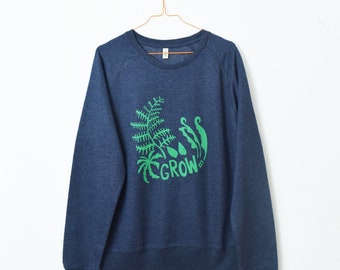 SALE! GROW recycled and organic hand printed sweatshirt in melange navy for men or women - XS
