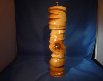 Peppermill 12 inch multi-axis turned Maple with turquoise inlay
