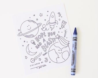 Custom Space Coloring Sheet - Printable Coloring Page - Kids Space Party Favor - Out of the world party favor