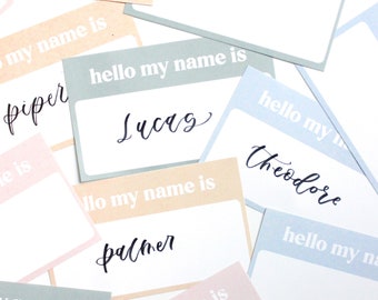 Baby name tag announcement • baby name sign • boho baby • baby shower • hello world • hello my name is • calligraphy baby sign