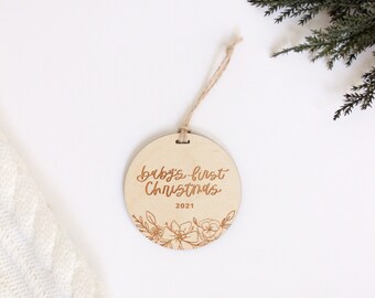 Baby Floral Ornament • modern calligraphy • hand lettered ornament • newborn gift • baby’s first Christmas • generic