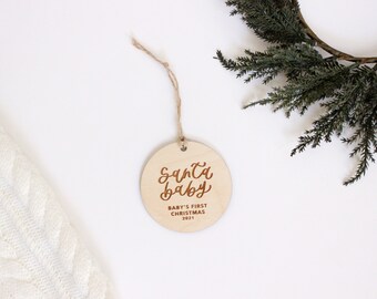 Santa Baby Ornament • modern calligraphy • hand lettered ornament • newborn gift • baby’s first Christmas • generic