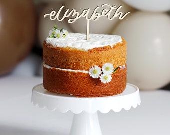 Custom Calligraphy Name Cake Topper (option of 1 or 2 names) • wooden cake topper • birthday cake topper