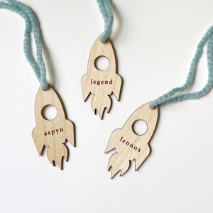 Rocket Ship Tag - Space Birthday - Custom Tag - Space Party Favor - Out of this world - Two the Moon