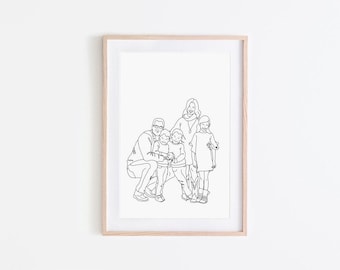 Custom Family Portrait Line Drawing • family illustration • modern family portraits | Unique holiday gift | Retirement gift | Birthday gift