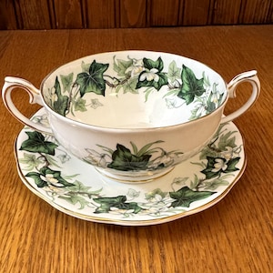 Royal Albert Ivy Lea Cream Soup Bowl, Green Ivy, Handled Soup Bowl