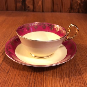 Vintage Birks China Burgundy and Soft Yellow with Gold Accents Vintage Cup by Birks