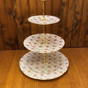 Hammersley Chintz 3 Tier Dessert Serving Tray, Cake Stand, Cup Cake Plate, 2348
