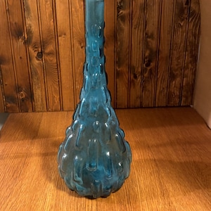 Rossini Flask Shaped Genie Bottle Decanter In Empoli Glass With Blue Brick Pattern, No Stopper