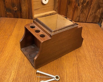 Vintage Walnut Wooden Pipe Stand Tobacco Humidor Holds 6 Pipes with Pipe Tools Vintage Walnut Wooden Pipe Stand Tobacco Humidor Holds 6 Pipes with Pipe Tools