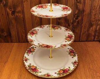 Vintage Royal Albert Old Country Roses Three Tier Cake Stand