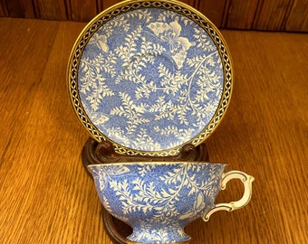 Rare Atlas Globe , Stoke on Trent, Fernese Chintz Style Teacup and Saucer, Butterflies and Ferns, Royal Winton