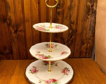 Royal Albert American Beauty Versatile 3 Tier Cake Plate, Dessert Stand