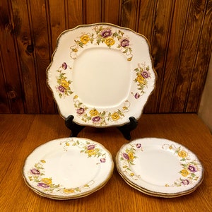 5 Piece Royal Albert Crown China Hand Painted Poppy&#39;s, Cake Plate with Dessert Plates