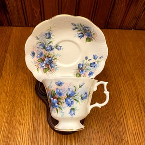 Royal Albert Blue Bells Floral China Cup and Saucer Blue and White Floral Teacup and Saucer