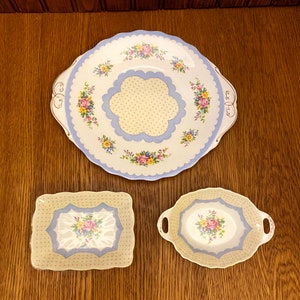 Royal Albert Prudence, Viande sucrée rectangulaire, Plat à viande sucrée avec poignée ovale, Assiette à gâteau avec poignée, Couronne de Chine