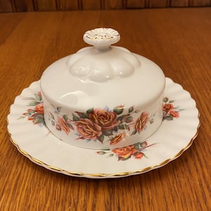 Royal Albert Centennial Rose Covered Butter Dish, Round Butter Dish with Plate