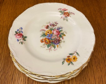 Set of 4 Coalport Bone China, Signed P Grant, Floral Bouquet Bread and Butter Plates
