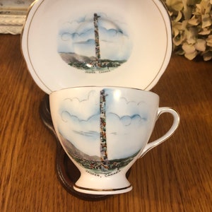 Jasper Canada Gladstone China Souvenir Teacup and Saucer with Totem Poll Design