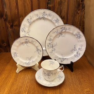 Juego de 20 piezas, servicio de porcelana fina Paragon Brides Choice para 4, borde plateado y borde platino.