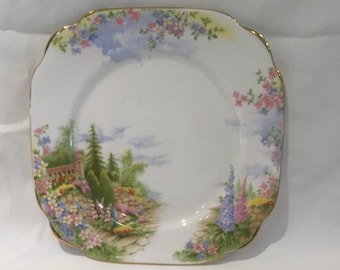 Plato de postre cuadrado Royal Albert Kentish Rockery de 6 3/4" Plato para tarta