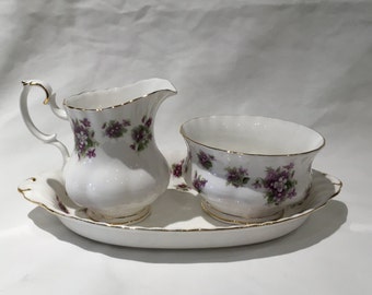 Royal Albert Sweet Violets Mini Creamer and Open Sugar Bowl with Tray