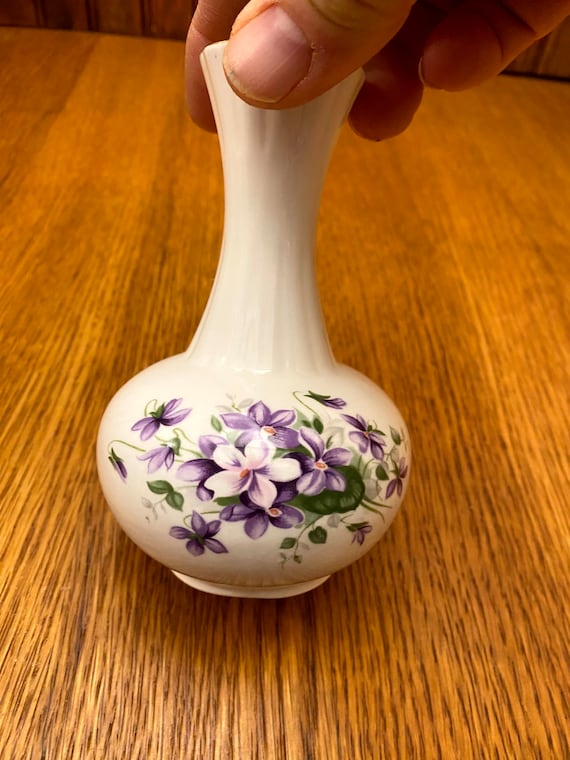 Aynsley Fine Bone China Wild Violets Bud Vase, Purple Flowers