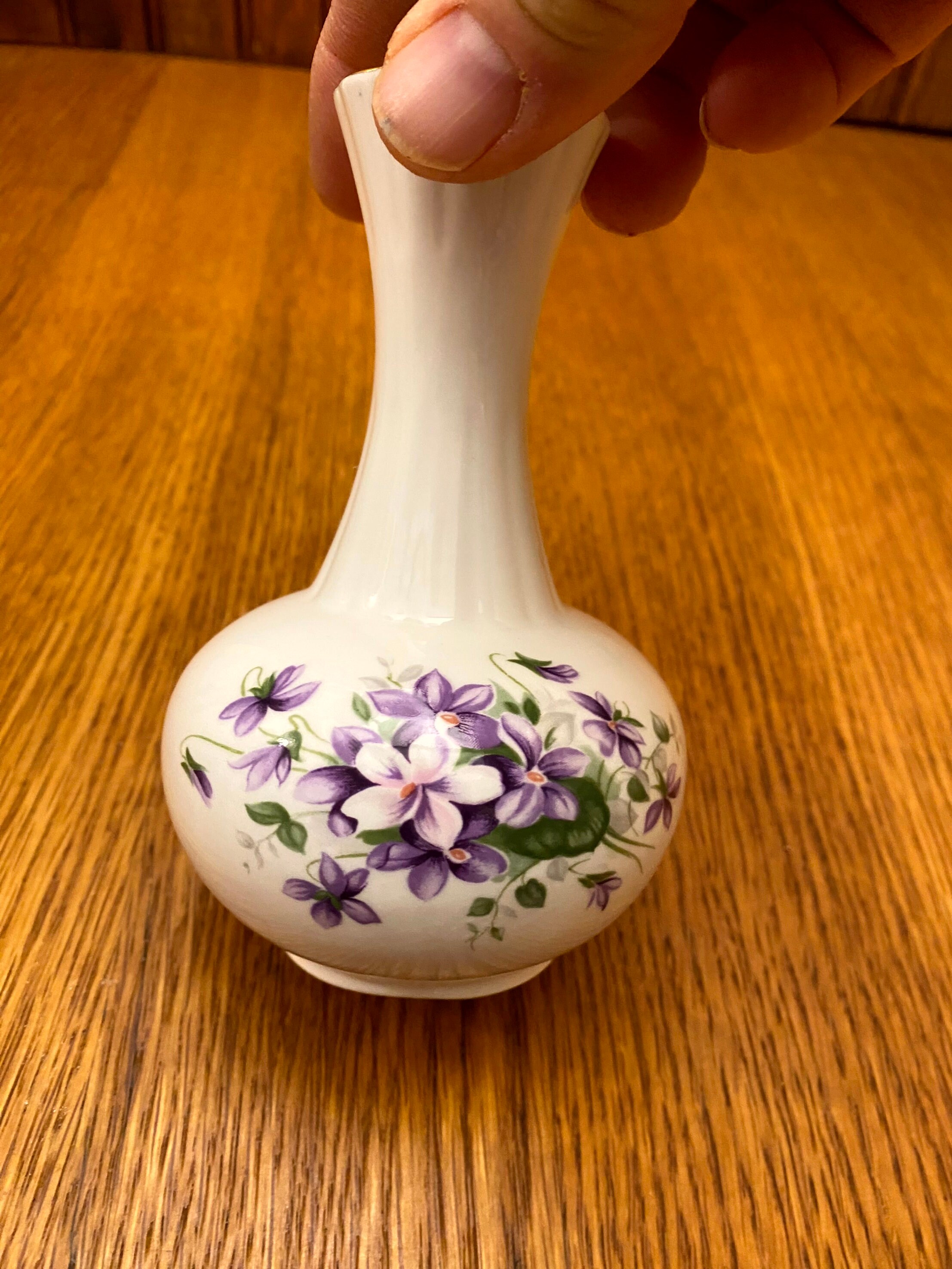 Aynsley Fine Bone China Wild Violets Bud Vase, Purple Flowers