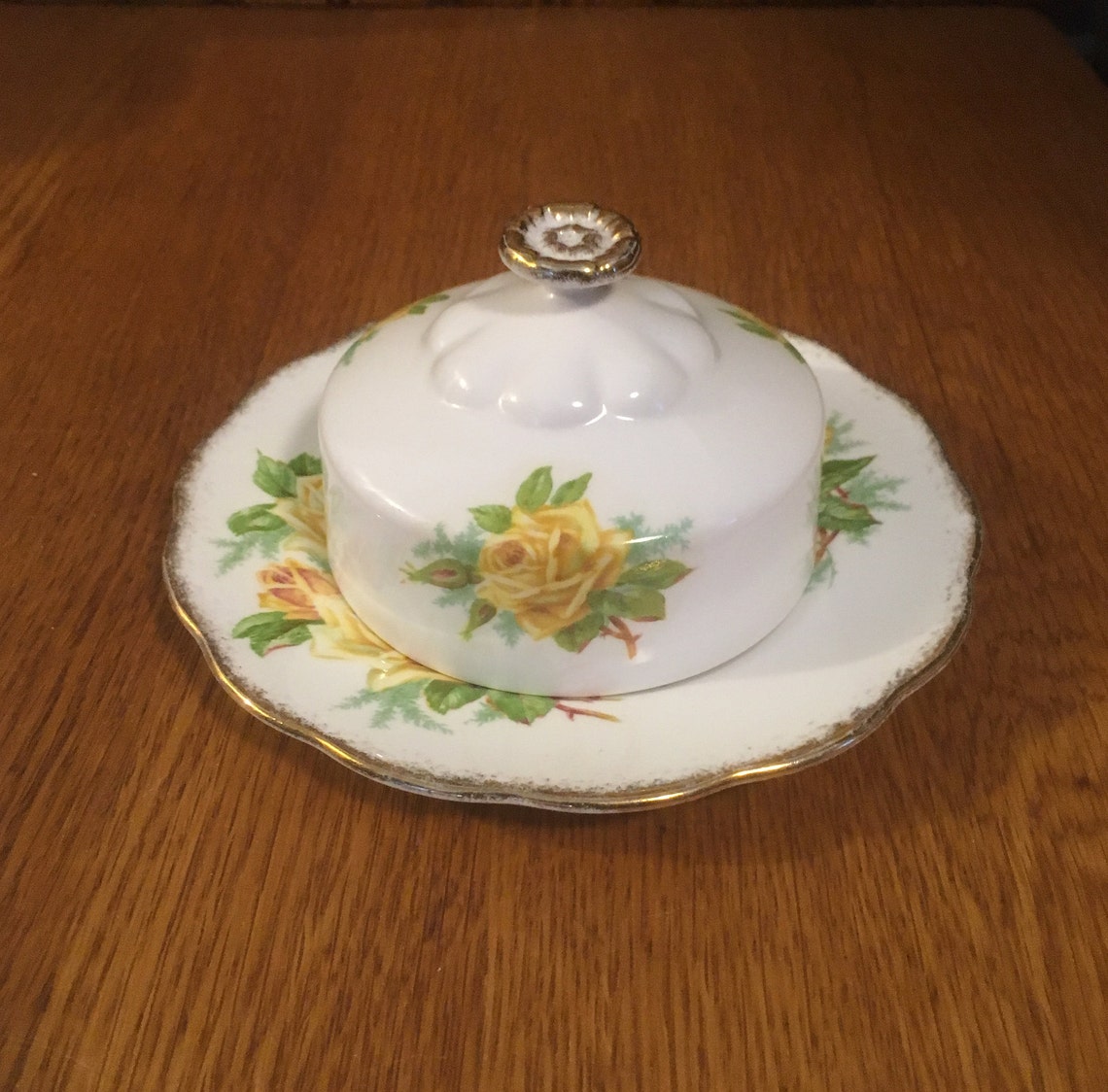 Royal Albert Tea Rose Yellow Covered Butter Dish Etsy
