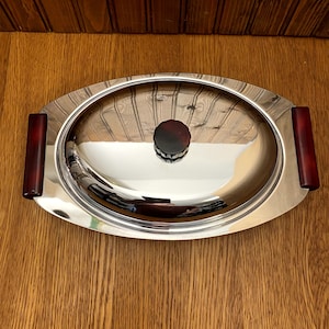 Gorgeous Mid Century Vintage Glo-Hill Chrome, Covered 3 Piece Divided Vegetable Dish