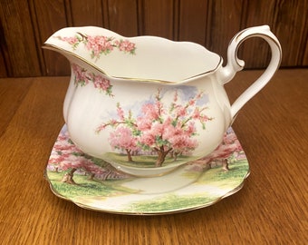 Royal Albert Blossom Time Round Gravy Boat with Square Plate