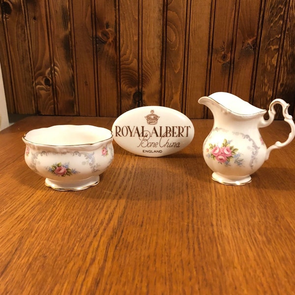 Royal Albert Tranquillity Mini Cream and Open Sugar Bowl Set, Pink Cabbage Rose China