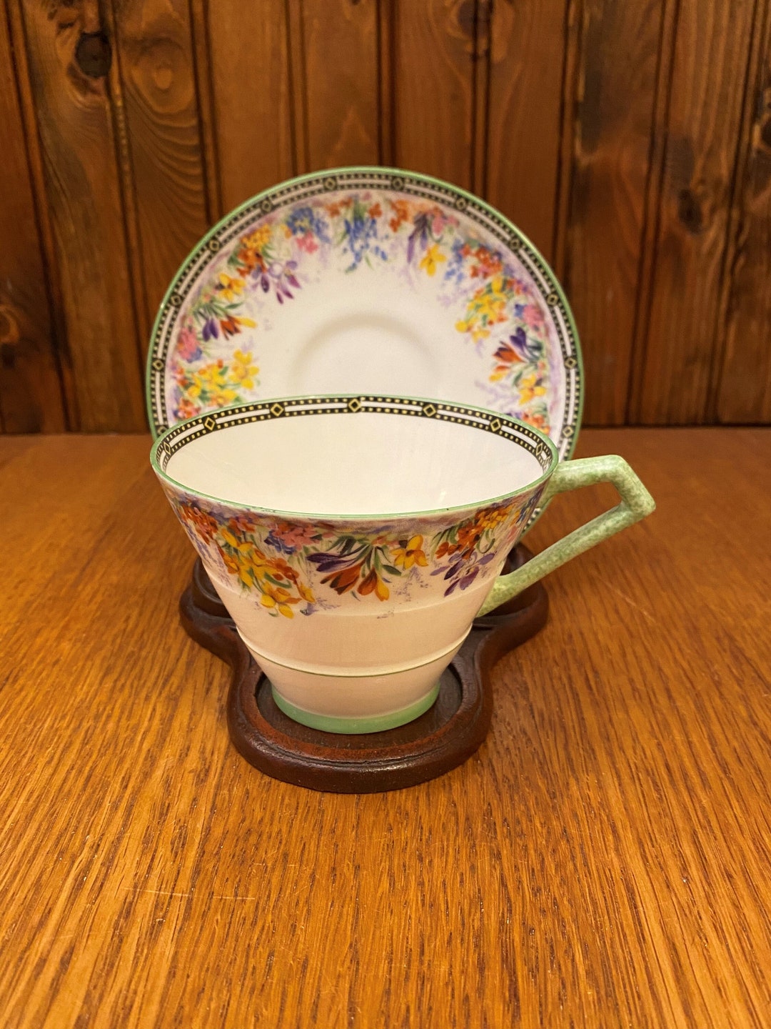 Royal Paragon China Art Deco Teacup and Saucer With Colorful Etsy