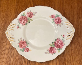 Salisbury Juliana Rose Handled Cake Plate, Rare Pink Large Rose Cake Tray