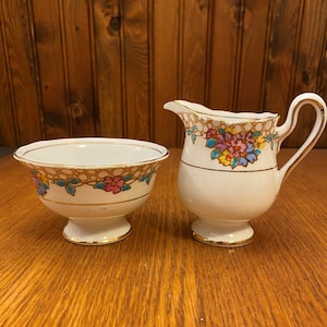 Royal Albert Hand Painted Floral Cream and Sugar Bowl Set