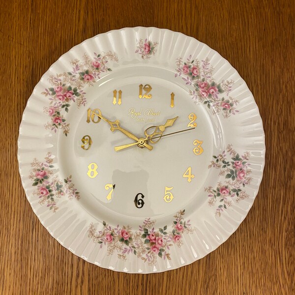 Royal Albert With Love, Lavender Rose Large Wall Clock with Gold Numbers