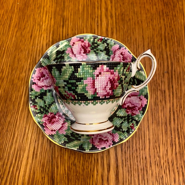 Royal Albert Crown China Needle Point Demitasse Cup and Saucer