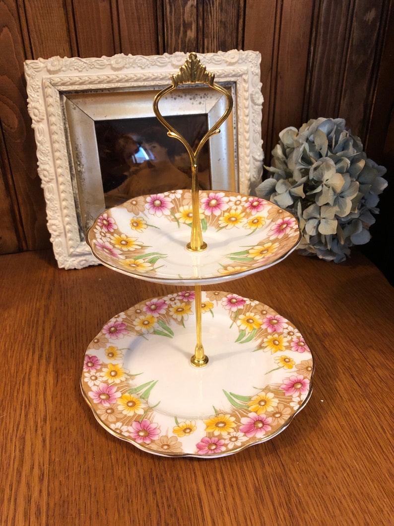 English Bone China 2 Tier Cake Stand 2 Tier Dessert Tray