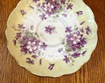 Aynsley Violette Pattern, Crocus Shape Teacup and Saucer, Yellow