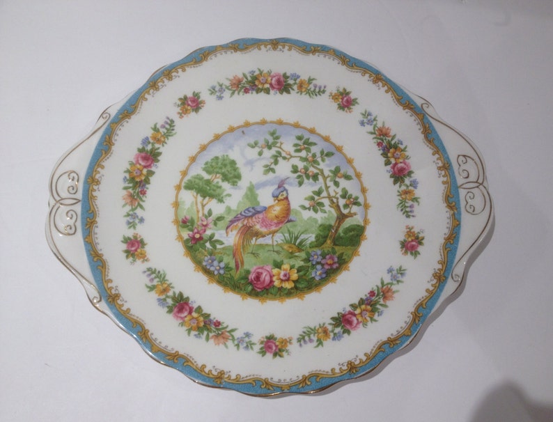 Royal Albert Chelsea Bird Blue Handled Cake Plate image 1