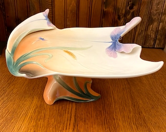 フランツコレクション 磁器製 トンボ模様 彫刻台座 ケーキプレート