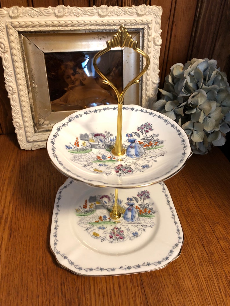 English Bone China 2 Tier Cake Stand 2 Tier Dessert Tray